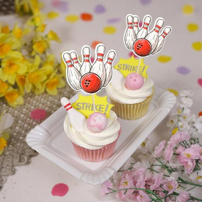 36Pcs Bowling Cupcake Toppers Sports Theme Bowling Cupcake Food Toothpicks Baby Shower Cake Decorations for Sport Balls Theme Bowling Kids Birthday Party Decorations - style: Bowling
