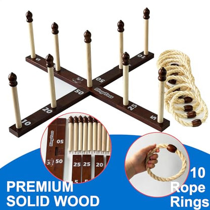 Wooden Ring Toss Game, Rings Throwing Game with Carry Case
