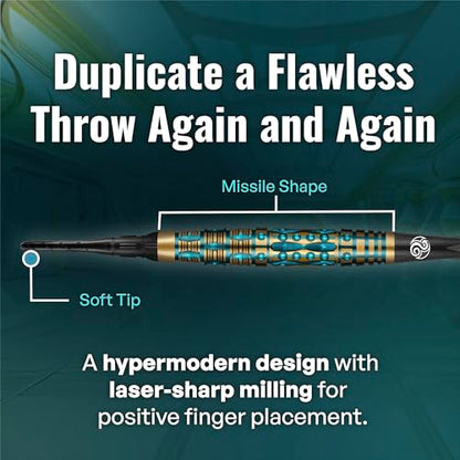 Shot! Darts AI Replicant Soft Tip Dart Set (20g) | 90% Tungsten Barrels | Center Weighted Black Titanium Coated | Pro Soft Tip Darts for Electronic Dartboard | Plastic Tip | Made in New Zealand