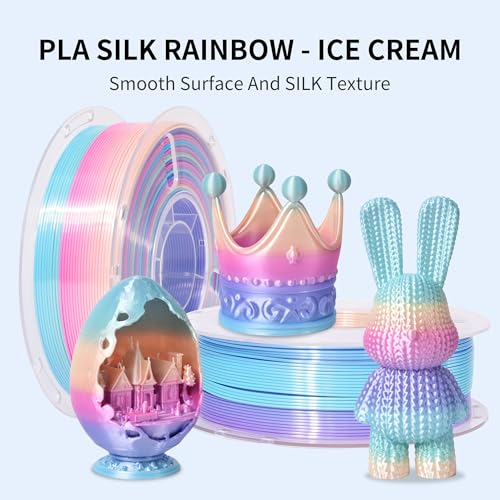 RAMBERY Rainbow Silk PLA 3D Printer Filament Shiny Fast Color Change PLA Filament Neatly Wound 3D Printing Filament, 1.75mm 1kg(2.2lb) - color: A-silk Rainbow Ice Cream, size: 1kg