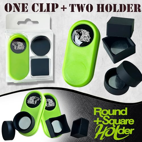 Billiards Magnetic Chalk Holder Belt Clip with 2 (Round&Square) Chalks holder, Magnetic Pool cue stick Chalk Holder Pro - 3X Stronger Grip, Dustproof & Water-Resistant (Includes 2 Silicone Boxes) - color: A2