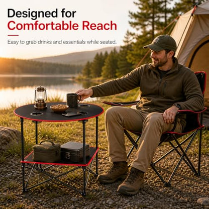 Portable Camping Table Folding Picnic Tables Lightweight Folding Table Waterproof Canvas Beach Table for Outside with 4 Cup Holders & Carry Bags for Camping, Beach, Campfires and Tailgating