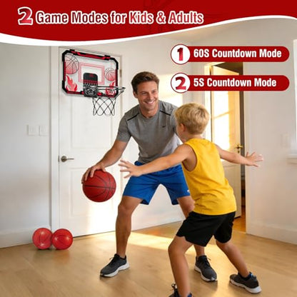 Indoor Basketball Hoop for Kids with Scoreboard Over the Door Basketball Hoop with 3 Balls Basketball Toys Gifts for 5 6 7 8 9 10 11 Years Old Boys Girls Mini Hoop for Bedroom and Birthday/Christmas - style: Red