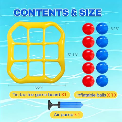 Tic Tac Toe Pool Toys Games, Giant Floating Tic Tac Toe Game Float with 10 Balls – Summer Outdoor Beach Lake Yard Field Day Games – Party Toy Floats for Adults Family, 2-10 Players