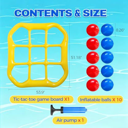 Tic Tac Toe Pool Toys Games, Giant Floating Tic Tac Toe Game Float with 10 Balls – Summer Outdoor Beach Lake Yard Field Day Games – Party Toy Floats for Adults Family, 2-10 Players