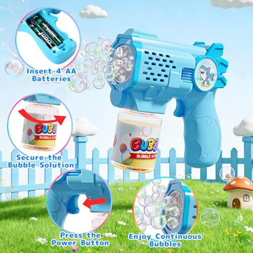 EagleStone Bubble Guns Machine for Toddlers, Automatic Light Up Bubble Blower with 4 Pre-Filled Bubble Solution, 10,000 Bubbles/Minute, Outdoor, Birthday, Easter, for Boys and Girls 3+ - color: Blue,light Pink