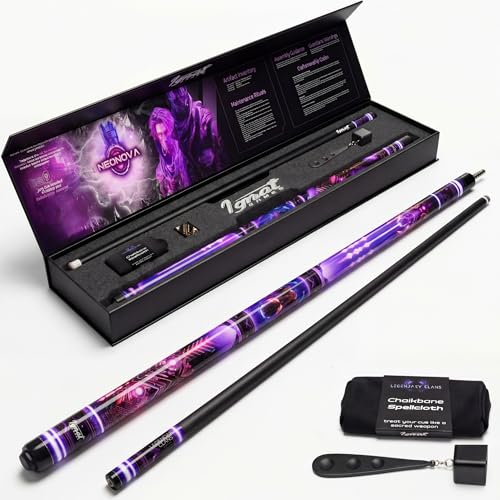 IgnatGames Premium Pool Cue Stick – 58" 2-Piece, Canadian Maple Cue with 12.5mm AirStrike Shaft, Premium Case & Accessories - color: Neonova, size: 19 oz