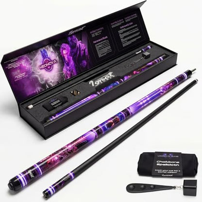IgnatGames Premium Pool Cue Stick – 58" 2-Piece, Canadian Maple Cue with 12.5mm AirStrike Shaft, Premium Case & Accessories - color: Neonova, size: 20 oz