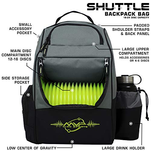 MVP Disc Sports Shuttle Disc Golf Backpack Bag (Choose Your Style and Color) - color: Gray/Lime, style: Without Velcro Side Panel