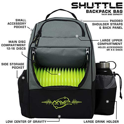 MVP Disc Sports Shuttle Disc Golf Backpack Bag (Choose Your Style and Color) - color: Gray/Lime, style: Without Velcro Side Panel
