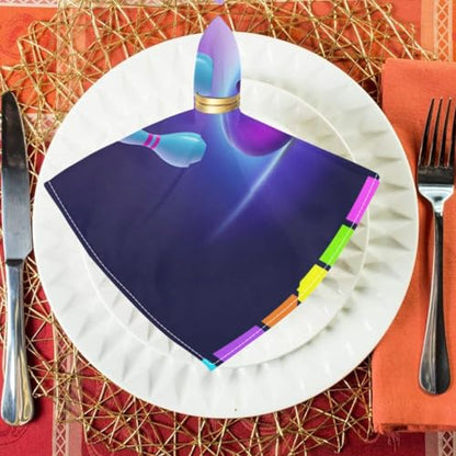Vivid Print Bowling Ball Knock Flying Colors Pins Cloth Napkins,Set of 1 Soft & Comfortable Reusable Table Dinner Napkin for Everyday, Family, Restaurant, Parties(20 x 20 Inch)