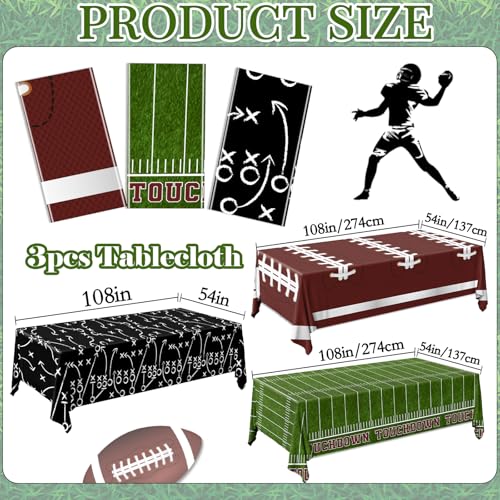 GREHUMOR Football Tablecloth 3 Pack Party Decorations Supplies 54"X108" Large Football Theme Disposable Plastic Table Cover for Birthday Game Day Tailgate Party Decor