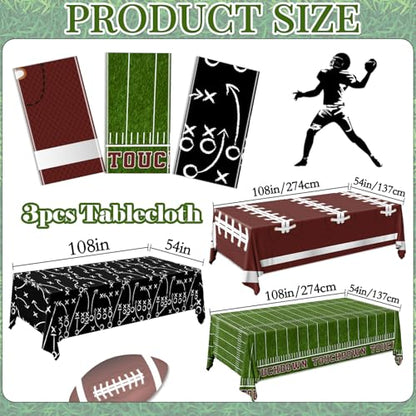 GREHUMOR Football Tablecloth 3 Pack Party Decorations Supplies 54"X108" Large Football Theme Disposable Plastic Table Cover for Birthday Game Day Tailgate Party Decor
