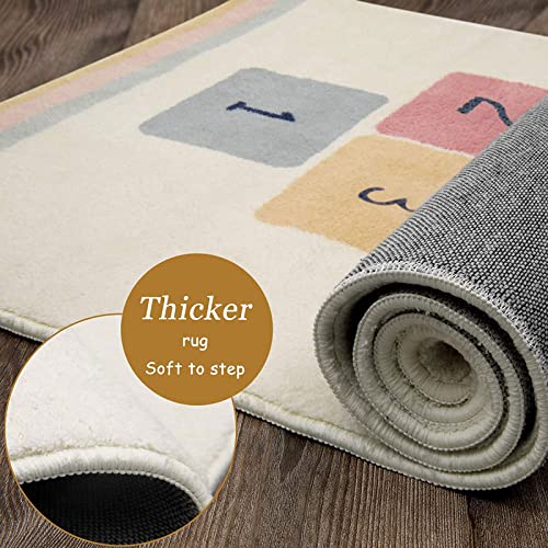 Topotdor Rainbow Sky Hopscotch Game Rugs,Kids Play Area Rugs Soft Floor Carpet for Bedroom Playroom Nursery,Great Gift for Girls & Boys,27.5" x 63" - size: 27.5" x 63"