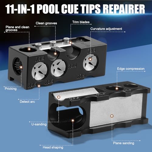 Billiards Pool Cue Tip Shaper, 11-in-1 Pool Stick Tips Replacement Kit, Billiards Accessories Tool, Table Accessories for Repair and Shaping Cue Tips (Aluminum)