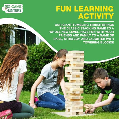 Garden Games Big Game Hunters Giant Tumble Towers, 58 Piece Wooden Block Game, 5 ft. Tall Stacking Backyard Indoor Outdoor Game for Kids Adults Family, Jumbo Splinter Resistant Blocks