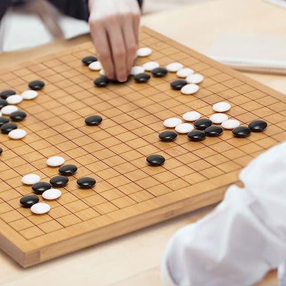 Yellow Mountain Imports Bamboo Etched Reversible 19x19 / 13x13 Go Game Set Board (0.8-Inch) with Double Convex Melamine Stones and Bamboo Bowls - Classic Strategy Board Game (Baduk/Weiqi)