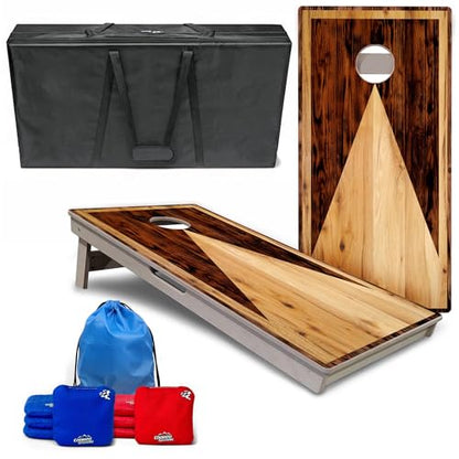 Cornhole Solutions Tournament Cornhole Boards – Regulation 4 ft x 2 ft Professional Set – ¾″ Baltic Birch Plywood – Folding Legs – UV Printed & Clear Coated (Wooden Triangle)