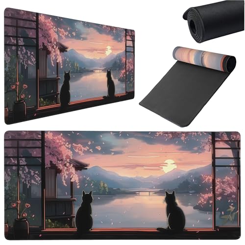 Large Extended Gaming Mouse Pad with Stitched Edges, (35.4X15.7In) Durable Non-Slip Natural Rubber Base, Waterproof Computer Keyboard Pad Mat for Esports Pros/Gamer/Desktop/Office/Home (D) - color: D