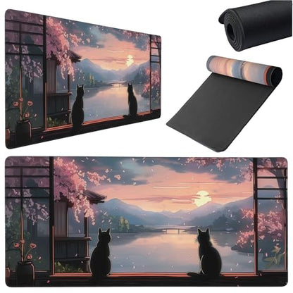 Large Extended Gaming Mouse Pad with Stitched Edges, (35.4X15.7In) Durable Non-Slip Natural Rubber Base, Waterproof Computer Keyboard Pad Mat for Esports Pros/Gamer/Desktop/Office/Home (D) - color: D