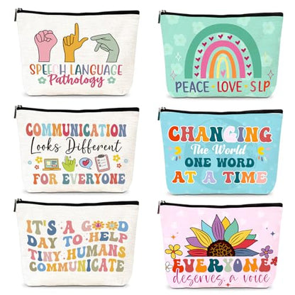 Speech Therapy Gifts for Women - 6Pcs Speech Therapist Makeup Bags, SLP Cosmetic Bag with Zipper, Speech Language Pathologist Thank You Appreciation Christmas Gradaution Birthday Gifts - color: 6pc slp