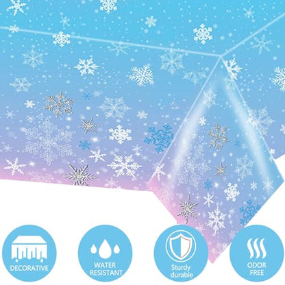 Kesfey 3 Packs Christmas Snowflake Tablecloth 51 x 87 Inch Winter Frozen Wonderland Table Cover Disposable White Snowflake Plastic Table Cloth Blue and Pink Snowflake Tablecloths for Christmas Party - color: Blue and Pink Snowflake