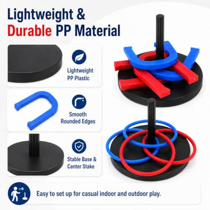 2in1 Horseshoe Ring Toss Game Set Lightweight PP Plastic for Kids Adults Yard Lawn Indoor Outdoor