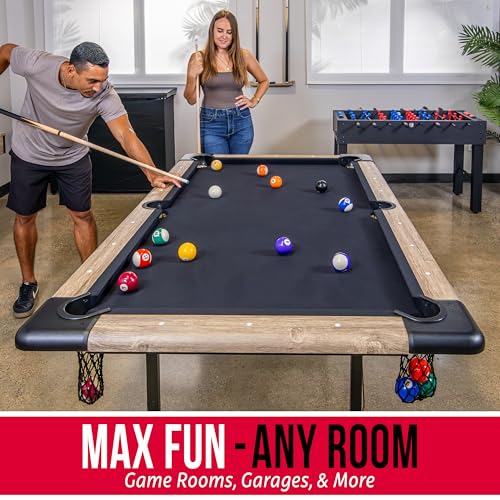 GoSports 6 ft Foldable Pool Tables - Portable Billiards Tables with Accessories - Black with Gray Felt or Oak with Black Felt - style: Oak with Black Felt