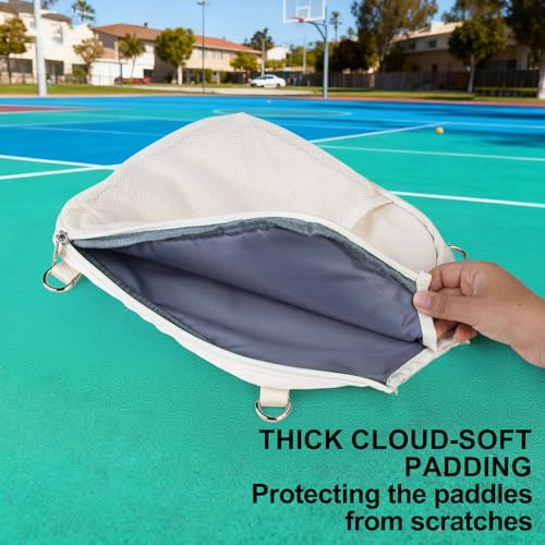 LAKE OF FIRE Pickleball Paddle Cover Crossbody Bag with Adjustable Strap Pickle ball Sling Bag Lightweight Pickleball Gifts for Men and Women - color: Creamy