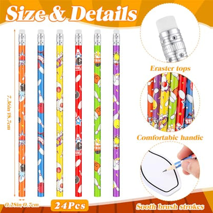 ReliThick 48 Pcs Bowling Party Favors Include 24 Bowling Shape Sticky Notes and 24 Pencils with Eraser Sports Themed Gifts for Teacher Office Reward