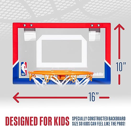 Franklin Sports NBA Over the Door Mini Basketball Hoop - Kids Custom NBA Team Indoor Mini Hoop with All 30 Team Stickers - Fan Shop Basket for Bedroom + Office