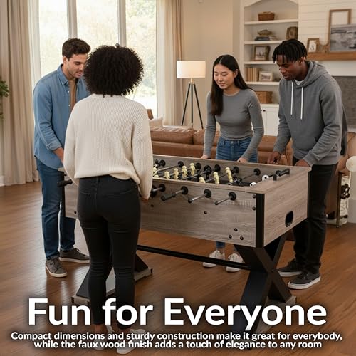 Sunnydaze Delano 54.5-Inch Indoor Foosball Table Adult Size - Soccer Game Table for Adults - 2 Balls - Gray Distressed Wood Look