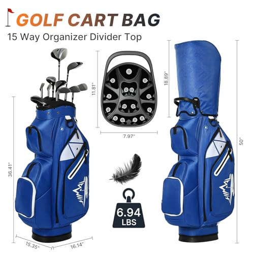 uniHimal Golf Cart Bag with 15 Way Organizer Divider Top, S-Lock Cart Golf Bag for Men Women with Magnetic Pocket and Rain Cover, Lightweight Golf Club Bag Includes Cooler Pocket and Handles