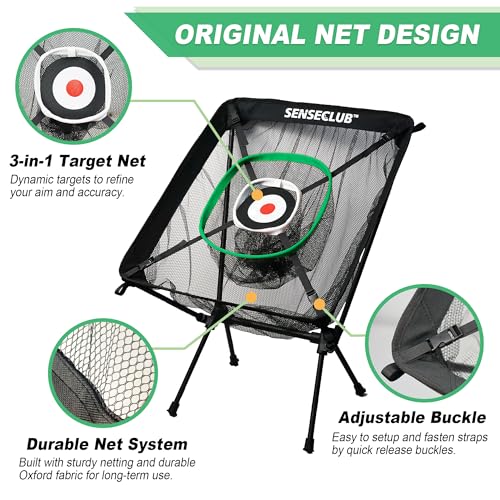 SENSECLUB Foldable Chipping Net & Floating Green, Indoor Golf Practice Chipping Target, Backyard Golf Game & Gifts - style: Pro Net +Mat +Balls