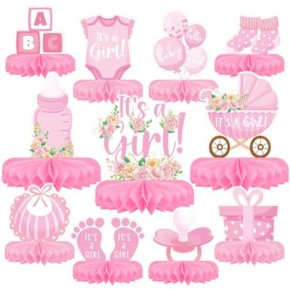 Girl Baby Shower Decorations Set - Kit with Pink Honeycomb Centerpiece, Baby Reveal & Themed Table Decor for the Baby Girl Shower Decorations - style: Girl