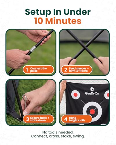 GIRAFFYCO Golf Practice Net with Dual-Turf Mat – Backyard Golf Hitting Net for Driving, Chipping & Swing Training, Includes Target Sheet, 5 Balls, Rubber Tee, Carry Bag & Scoreboard