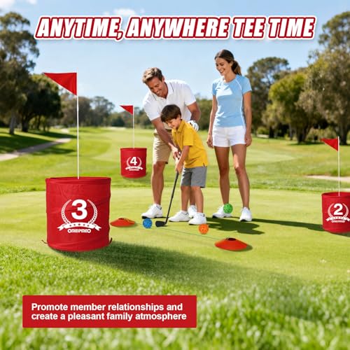 Deluxe Backyard Golf Game, 9 Hole Portable Golf Yard Game Set with Clubs Buckets Balls, Outdoor Golf Course Chipping Practice for Lawn, Park, Beach, Camping - Fun Golf Bundle Gift for Adults & Family