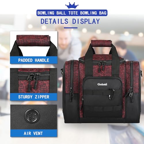 Goloni 1 Ball Bowling Bag for Men, Durable Bowling Tote with Padded Holder & Ventilated Shoe Compartment (Fits Size 14) - color: Red