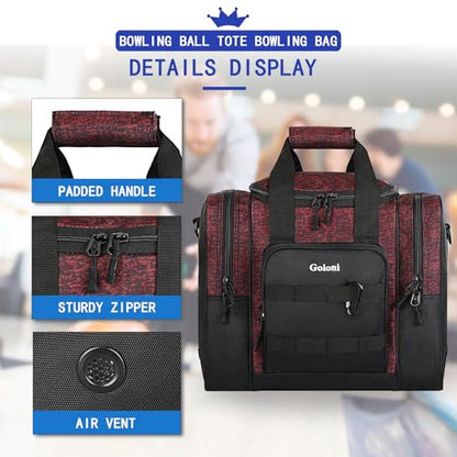 Goloni 1 Ball Bowling Bag for Men, Durable Bowling Tote with Padded Holder & Ventilated Shoe Compartment (Fits Size 14) - color: Red