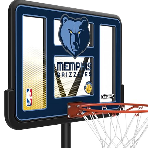 Lifetime NBA Memphis Grizzlies Portable Basketball Hoop, Adjustable Height 7.5-10 Ft, 44 Inch Shatterproof Fusion Backboard, Base with Wheels - color: Memphis Grizzlies