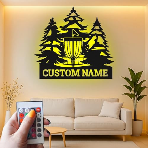 Custom Disc Golf Basket Led Light Metal Wall Art Personalized Gift for Disc Golfers Outdoor Decor for Enthusiasts
