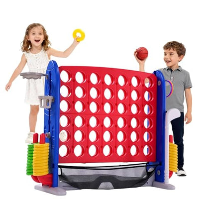 Jumbo 4-in-a-Row Giant Connect Game - Adjustable Height (2.5-3.5 ft) Stand, Quick-Release Slider, 42 Rings, Indoor Outdoor Party/Family Game for Kids & Adults-red