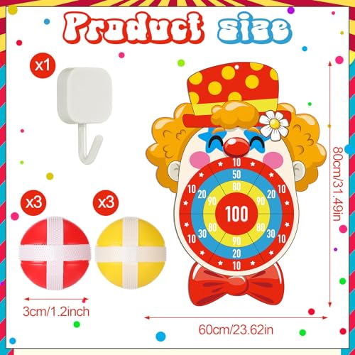 Carnival Circus Dart Board Game Birthday Party Decoration Set with 6 Sticky Balls Felt Cloth Circus Theme Party Decorations Fun Outdoor & Indoor Activities Family Game for Birthday