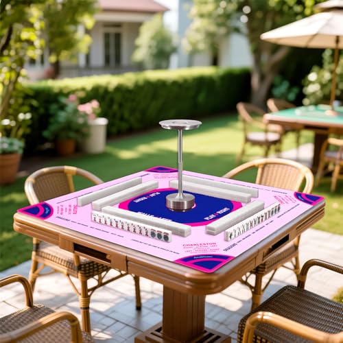 Pink Classic American Mahjong Mat 31.5" - Non-Slip Neoprene Table Cover with Carrying Bag & Rules for Cards, Poker & Games - color: Pink
