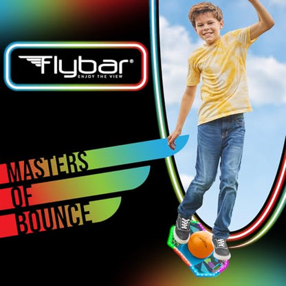 Flybar LED Pogo Trick Ball for Kids Balance Bounce Board w/Anti-Slip Deck - color: Retro Rocket