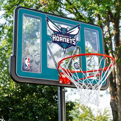 Lifetime NBA Charlotte Hornets Portable Basketball Hoop, Adjustable Height 7.5-10 Ft, 44 Inch Shatterproof Fusion Backboard, Base with Wheels - color: Charlotte Hornets