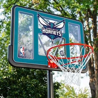 Lifetime NBA Charlotte Hornets Portable Basketball Hoop, Adjustable Height 7.5-10 Ft, 44 Inch Shatterproof Fusion Backboard, Base with Wheels - color: Charlotte Hornets