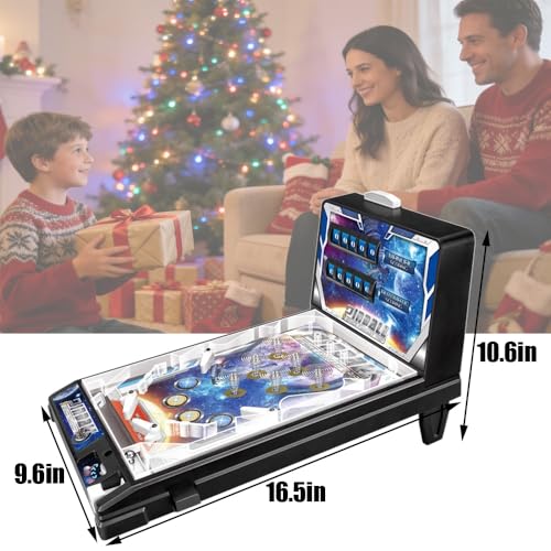 Mini Pinball Machine Electronic Tabletop Arcade Pinball Game Retro Desktop Birthday Pinball Gifts Toy with Light Sound Digital Scoreboard