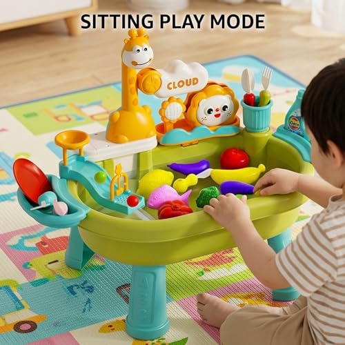 Toy Sink with Running Water, Multi-Play Toddler Water Table with Circulating Faucet, Detachable Legs, Green (4 Rechargeable AA Batteries & Screwdriver Included). - color: Green