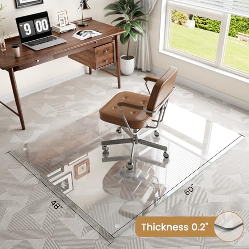 48"x60" Chair mat for Carpet, Tempered Glass Office Chair Mat with Round Corner, Desk Chair Mat for Carpet/Hardwood Floor-with 6 Anti-Slip Pads - size: 48x60